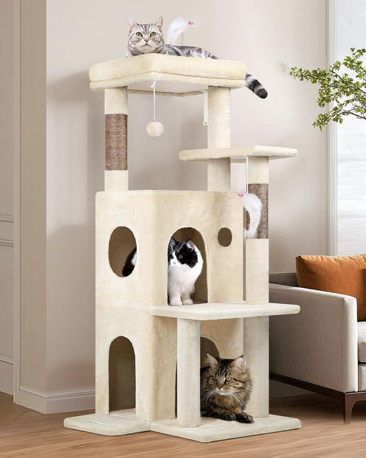 50-Inch Cat Tree Tower for Large Indoor Cats with Scratching Post & Caves