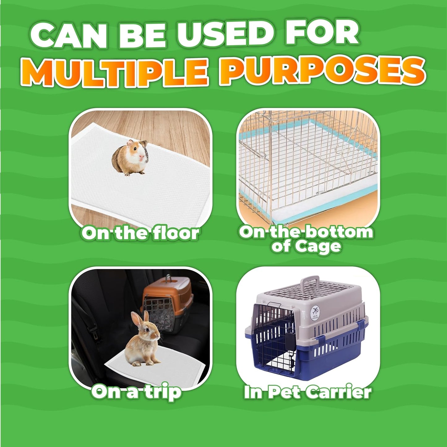 Guinea Pig Cage Liners Disposable 50 Pack Absorbent Small Pet Pads 14x18