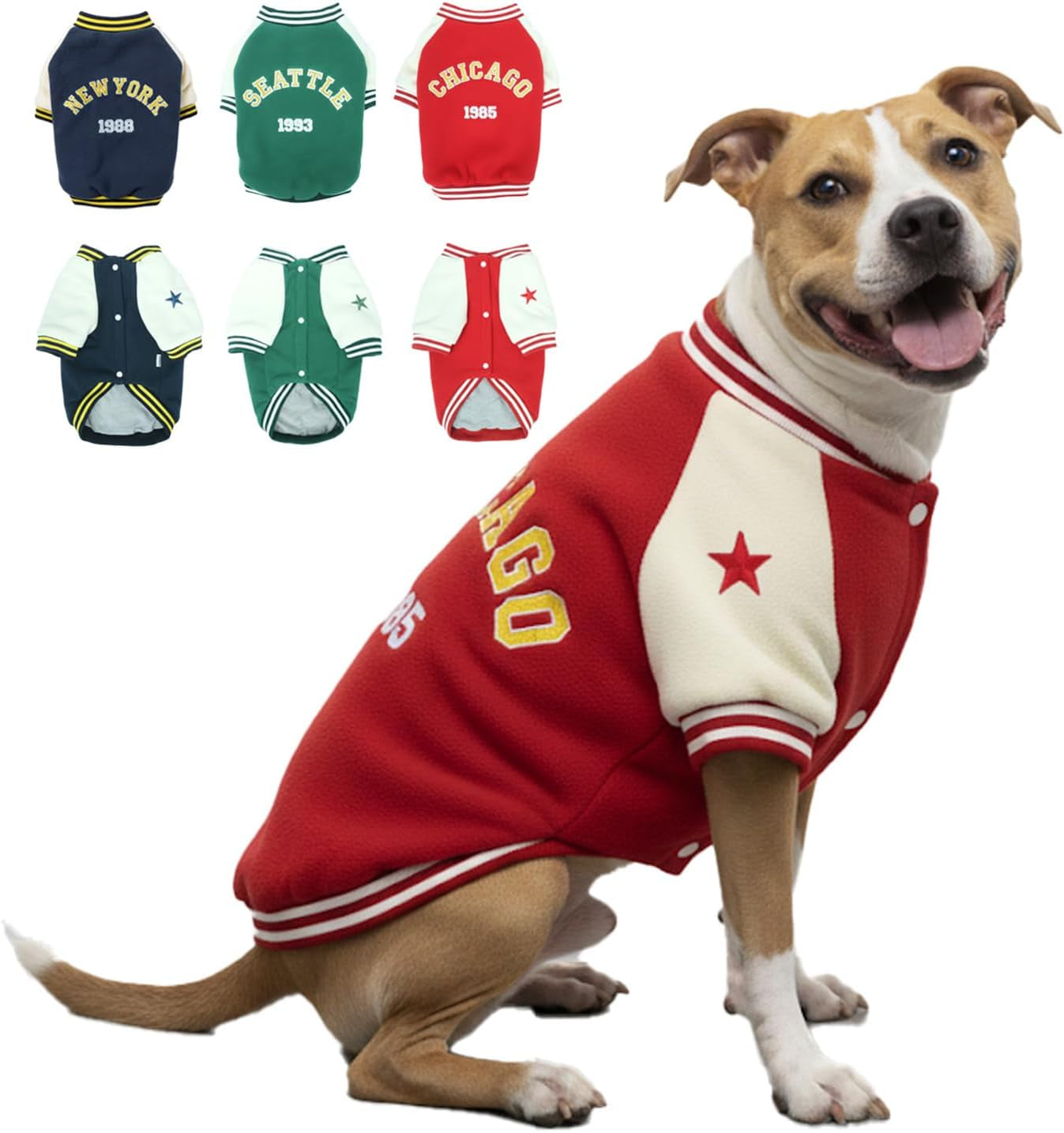 Warm Dog Varsity Jacket Heavyweight Fleece Pet Coat Small-4XL Red Xx-Large
