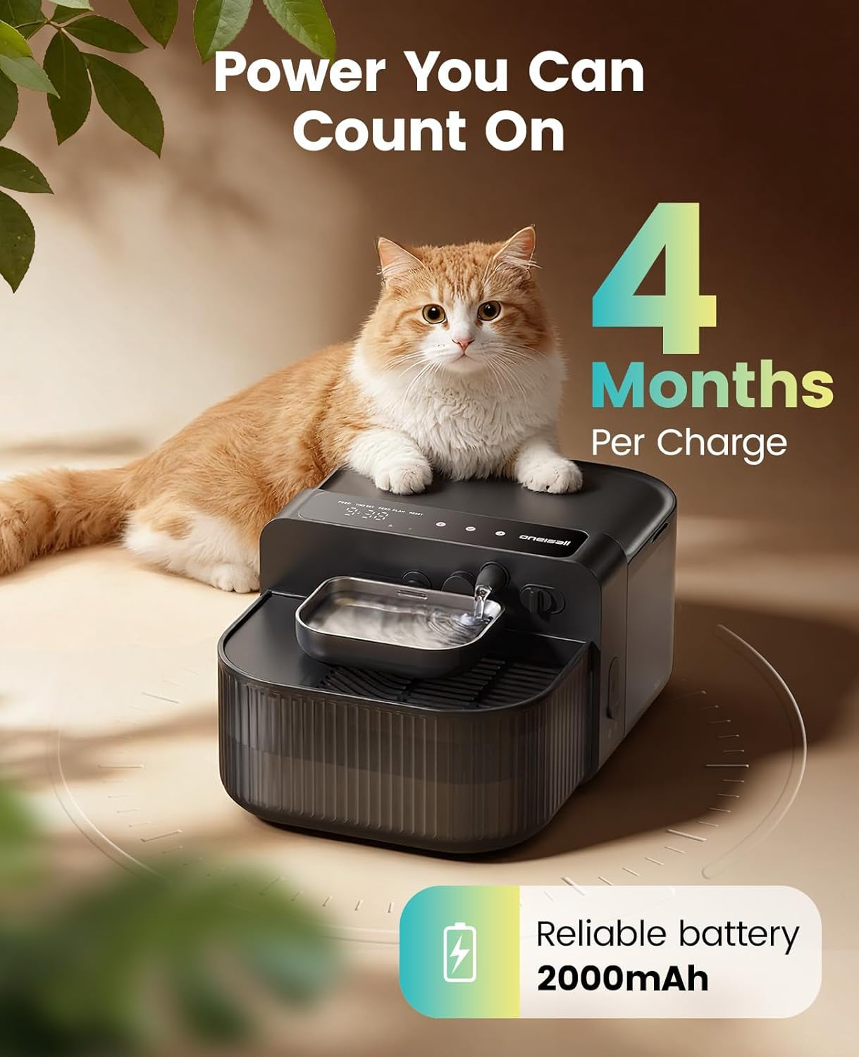 Cat Water Fountain Wireless Filterless 3.5L Stainless Steel Smart Quiet