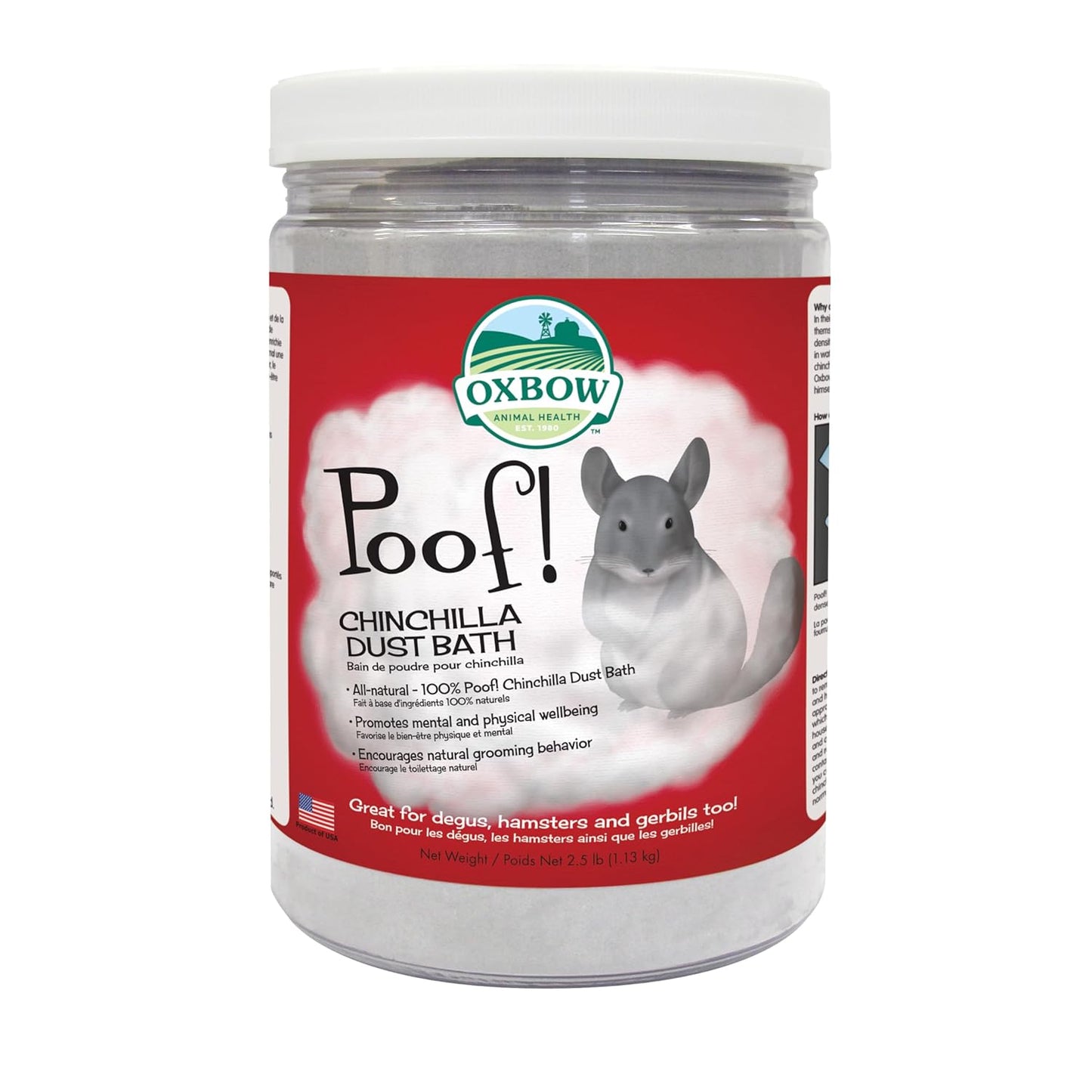 Oxbow POOF! Chinchilla Dust Bath Natural Blue Beauty Grooming Powder 2.5lb 2.5 Pound (Pack Of 1)
