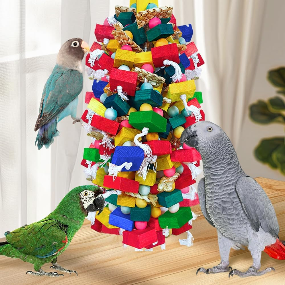 Large Bird Toy Bundle Parrot Chew Toys Natural Wood Cotton Macaw Cockatoo