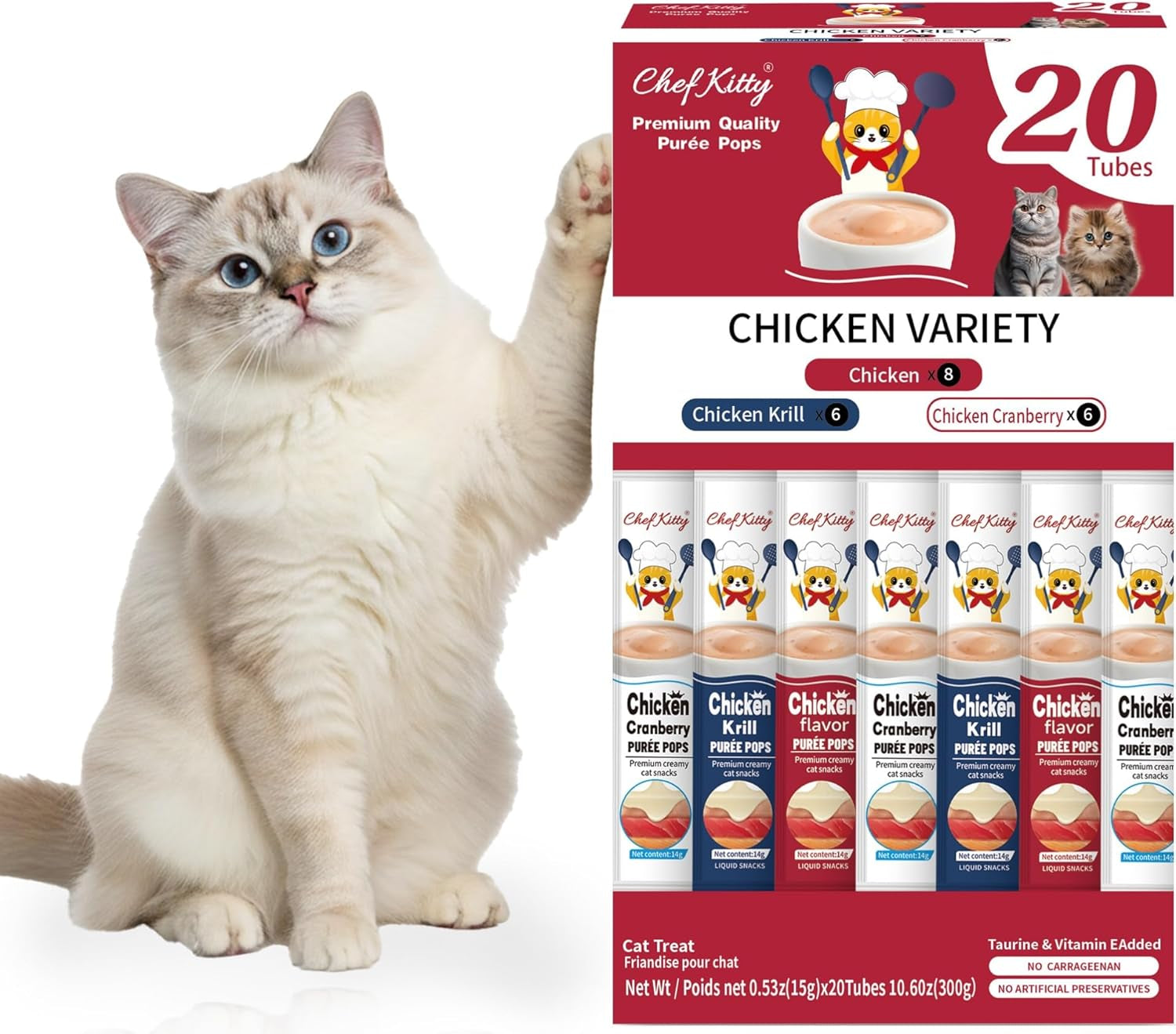 Lickable Cat Treats Grain Free Taurine High Protein Puree Toppers 20 Tubes Chicken Variety 20 Count (Pack Of 1)