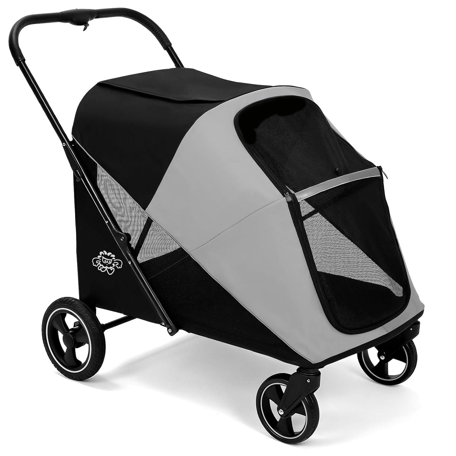 Pet Stroller 4 Wheel Dog Cat Foldable Removable Carrier 33lb Black Large-Walk-In