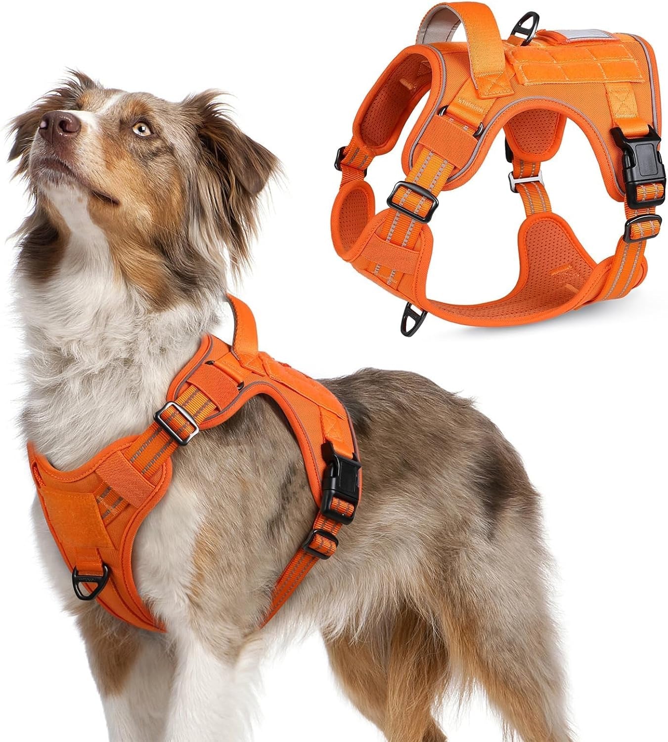 No Pull Tactical Dog Harness Molle Vest Adjustable Medium Large Dogs Orange Medium