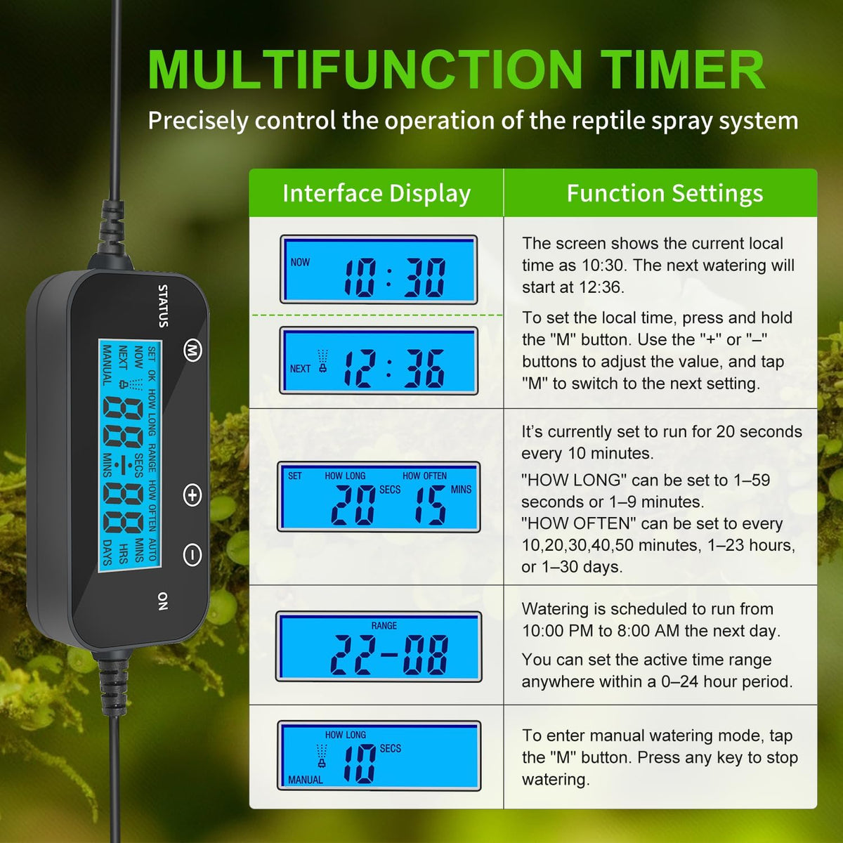 Automatic terrarium mister with timer control and six adjustable nozzles