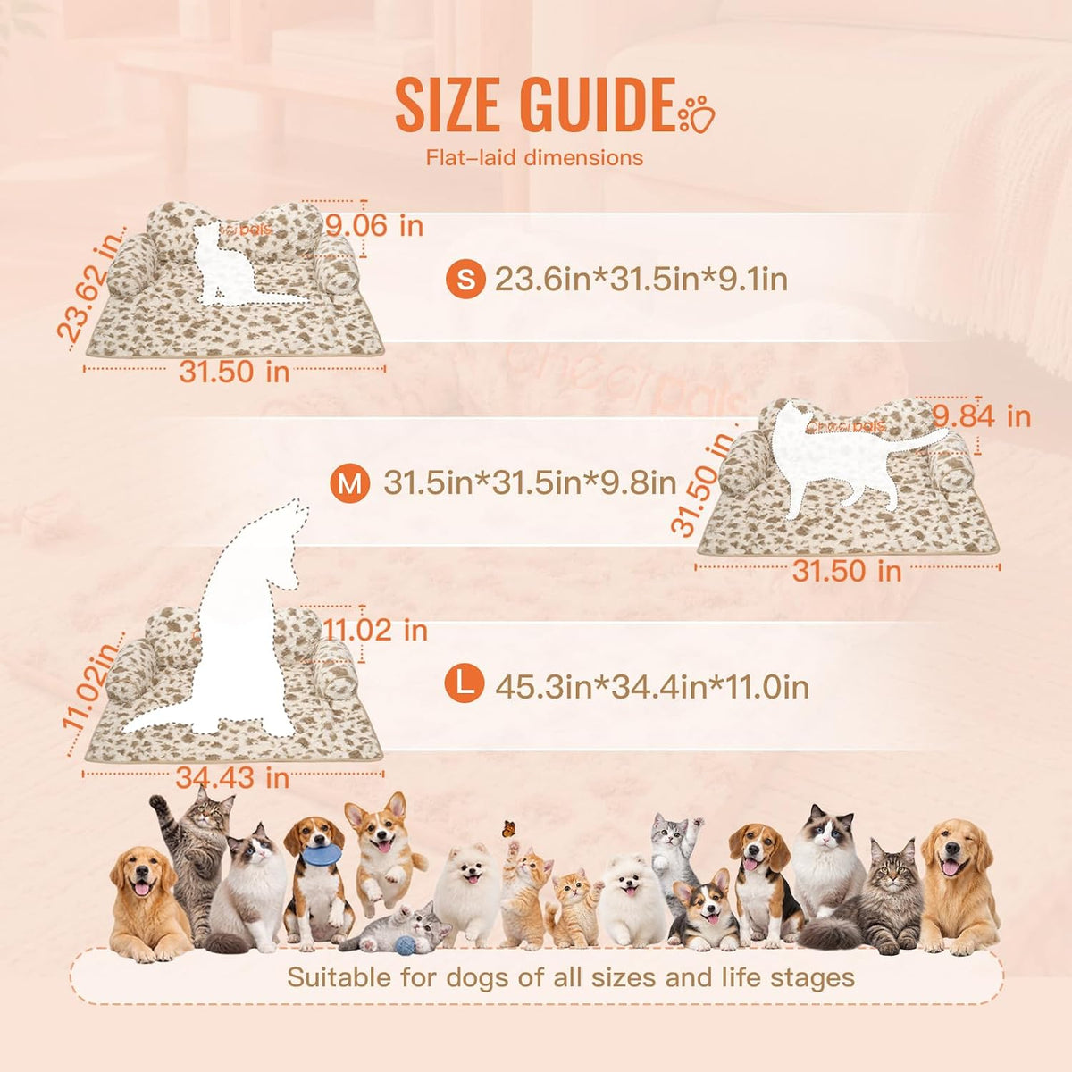 Calming Pet Bed Mat with Head Support – 2 Patterns, M–L