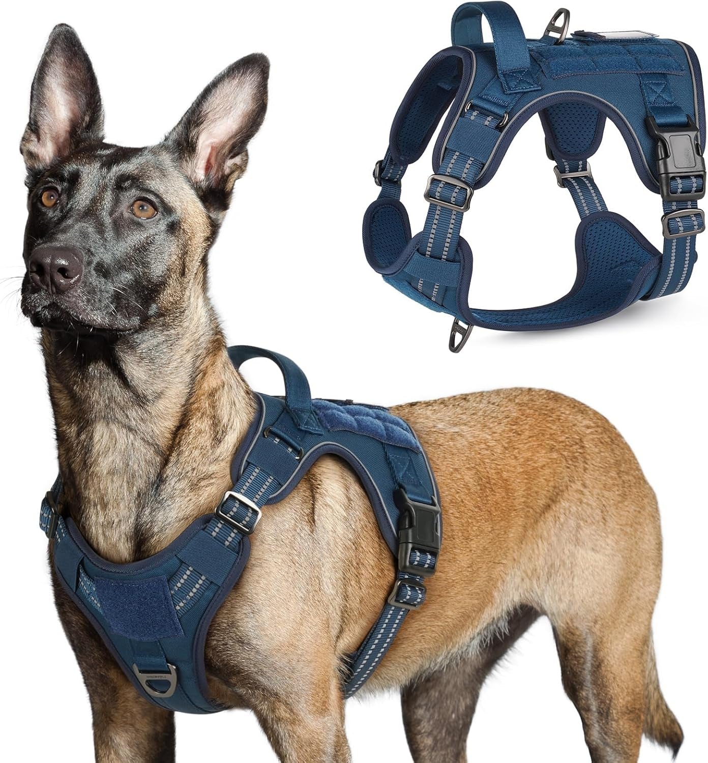 No Pull Tactical Dog Harness Molle Vest Adjustable Medium Large Dogs Blue Large
