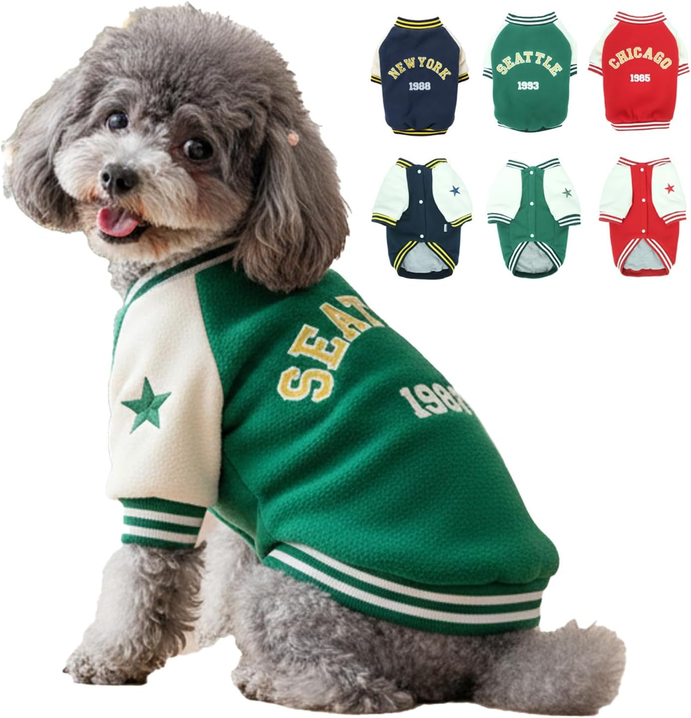 Warm Dog Varsity Jacket Heavyweight Fleece Pet Coat Small-4XL Dark Green Medium