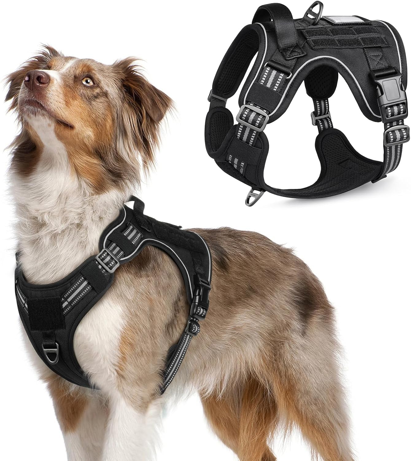 No Pull Tactical Dog Harness Molle Vest Adjustable Medium Large Dogs Black Medium