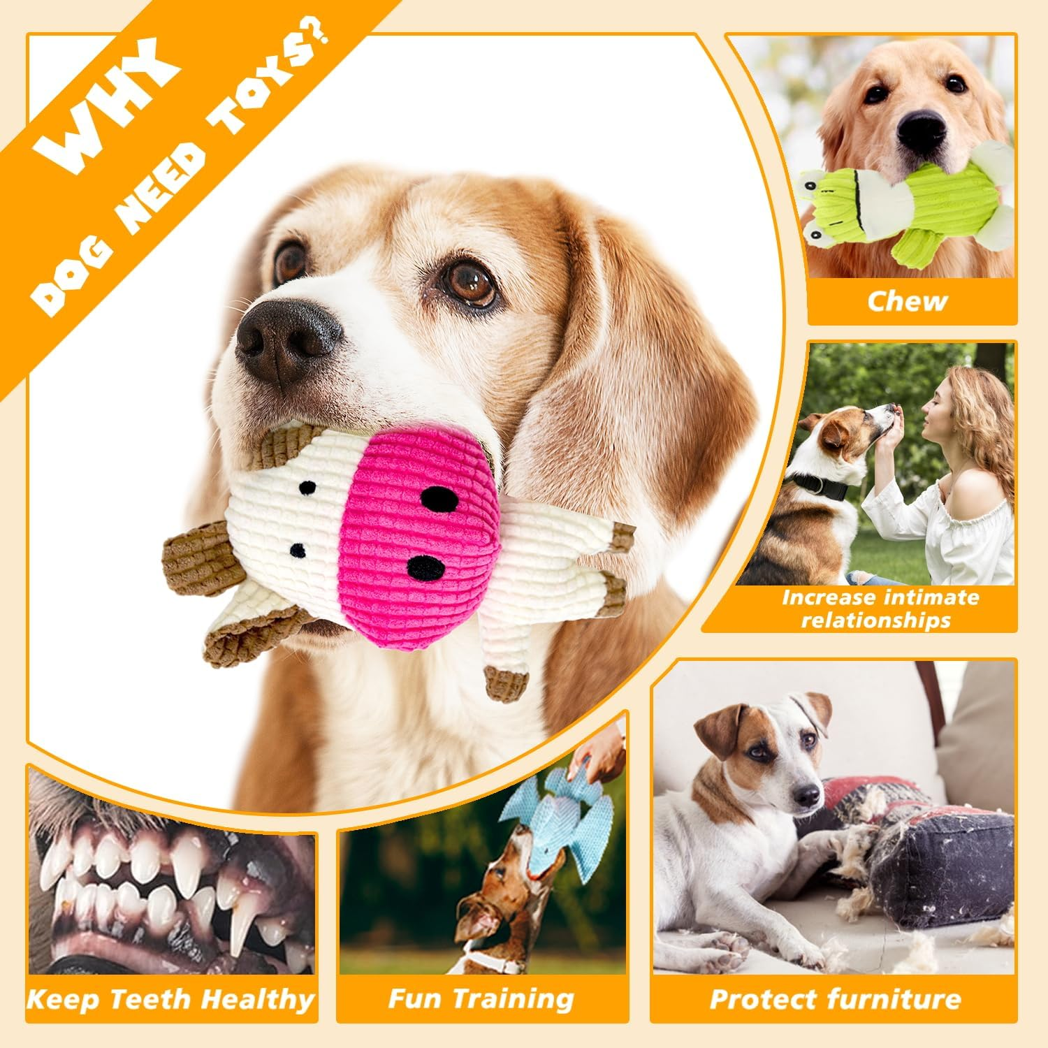 5 Pack Squeaky Plush Dog Toys Durable Chew Toys for Small Medium Large Dogs