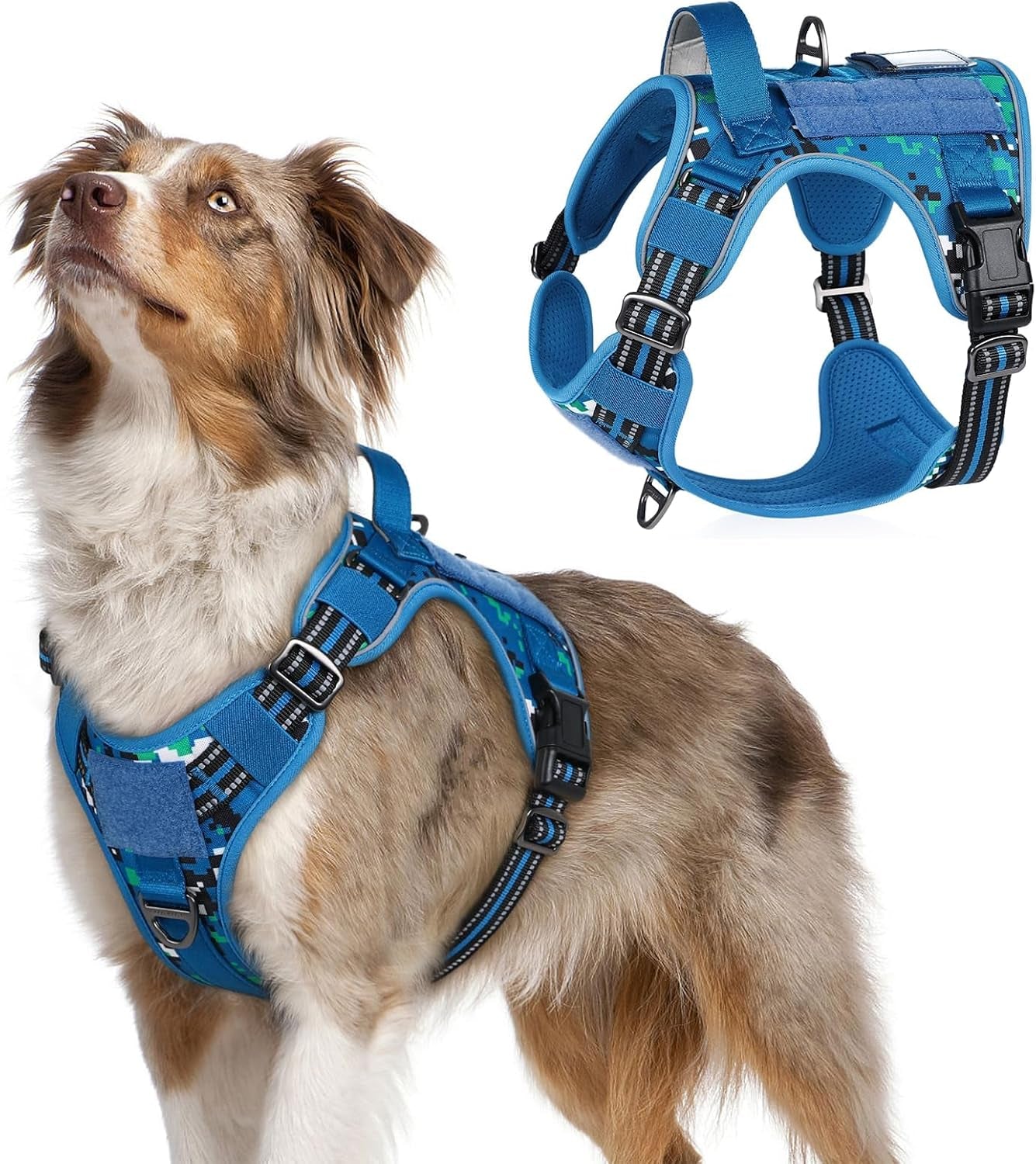 No Pull Tactical Dog Harness Molle Vest Adjustable Medium Large Dogs Blue Camo Medium