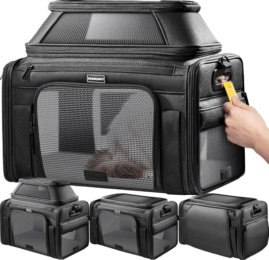 Expandable Pet Carrier Airline Approved Soft Sided Cat Dog Carrier Black 17.0"L X 11.0"W X 9.5"H