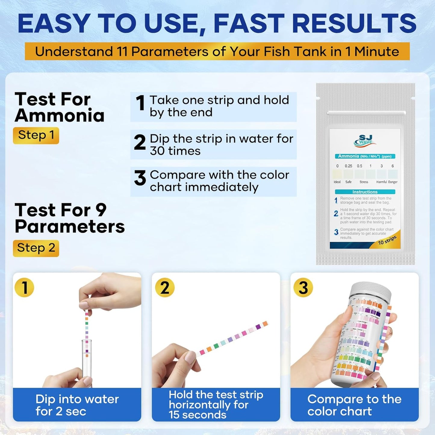 Aquarium Test Strips 11 in 1 Water Test Kit 950 Tests Ammonia pH Fish Tank