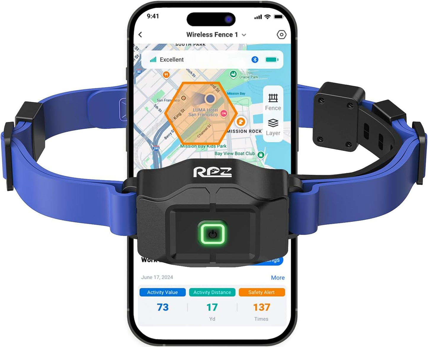 GPS Wireless Dog Fence System — App-Controlled, No Subscription, Waterproof Blue