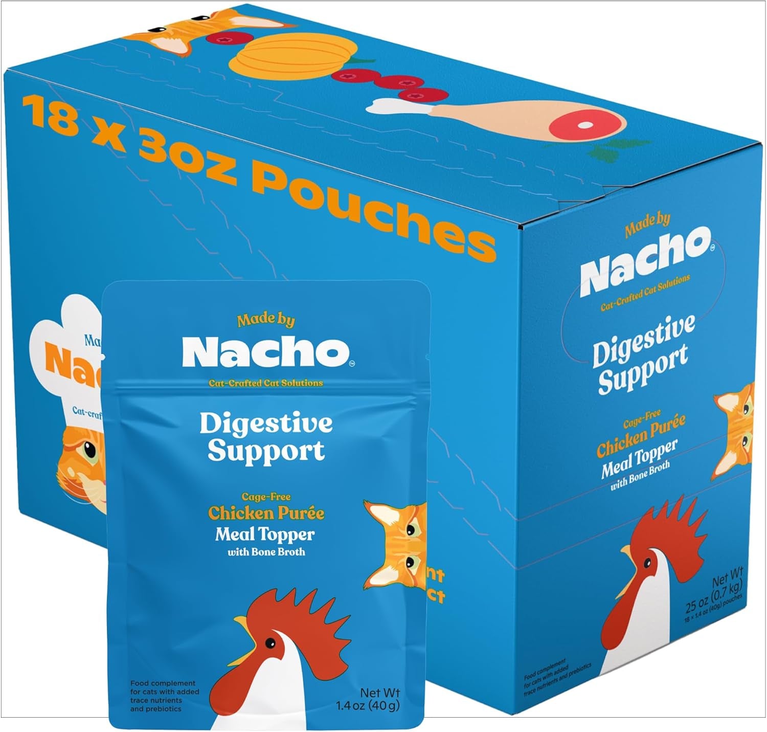 Grain Free Cat Food Topper Digestive Support Chicken Puree 18 Pack Default Title