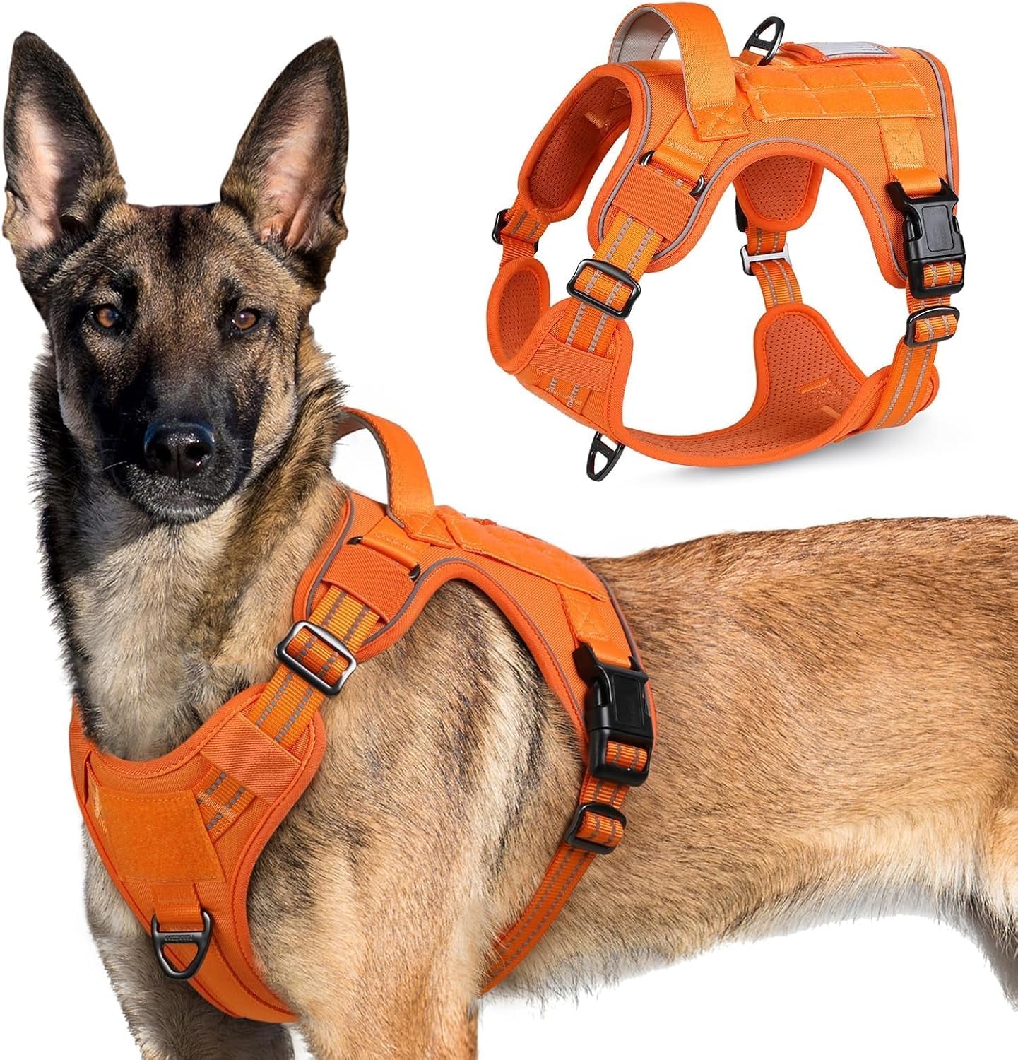 No Pull Tactical Dog Harness Molle Vest Adjustable Medium Large Dogs Orange X-Large