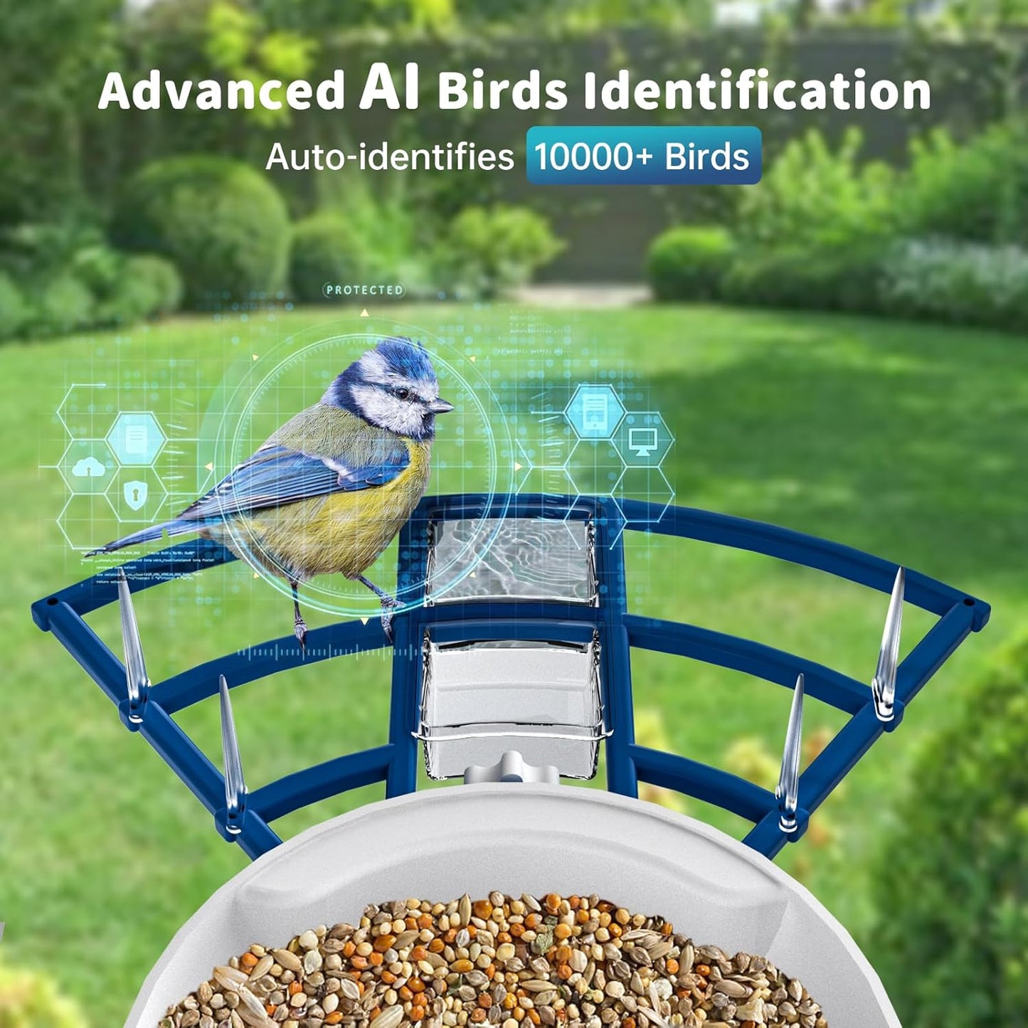 NAVFS Smart Bird Feeder Camera with Solar Panel, 2K Video & AI Bird ID