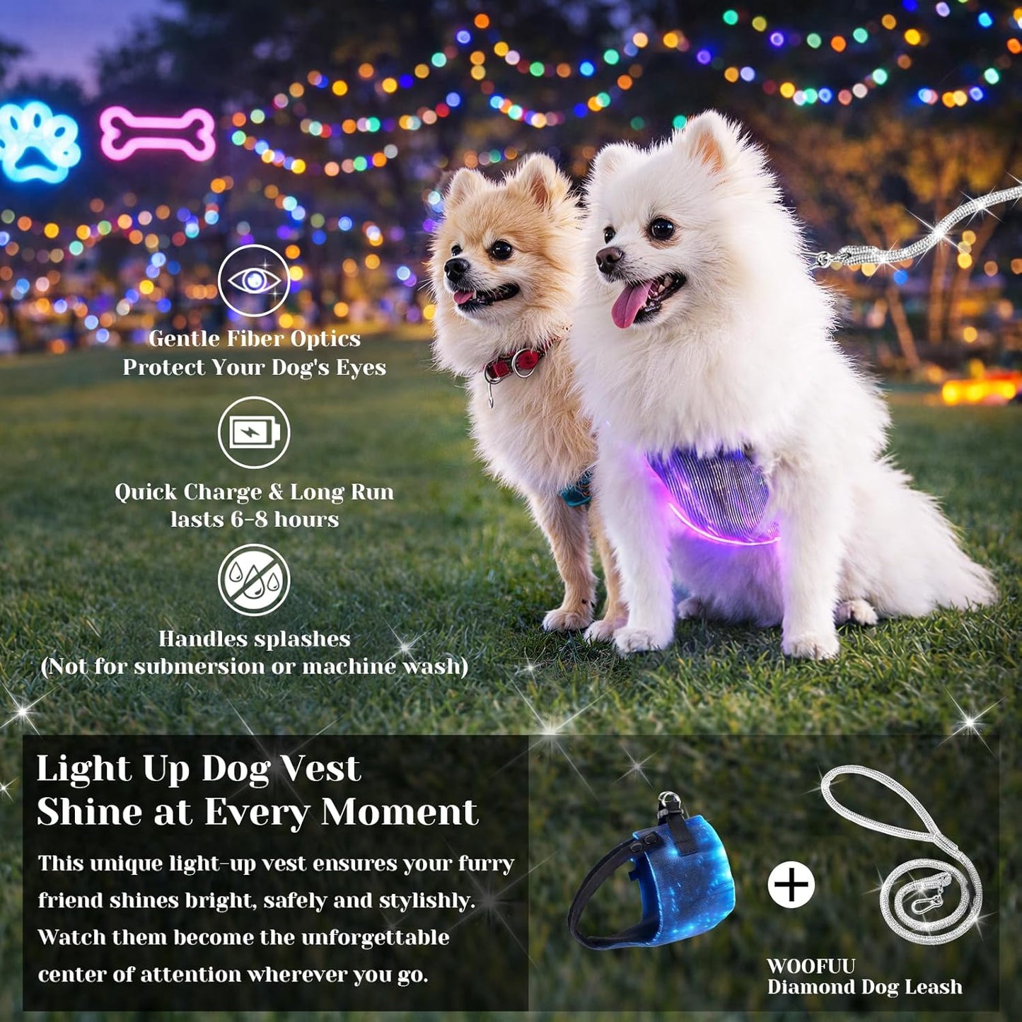 LED Dog Harness Light Up Fiber Optic Remote Control Small Dogs Cats