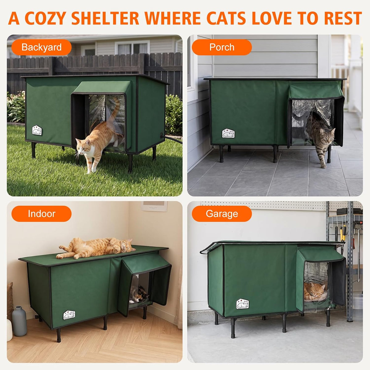 Heated Outdoor Cat House with Waterproof Roof & Dual Doors