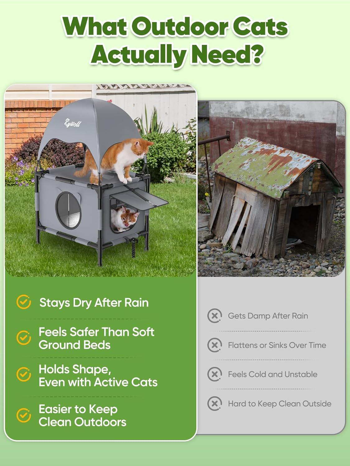 Outdoor Cat House Elevated 2 Tier Shelter with Canopy & Mesh