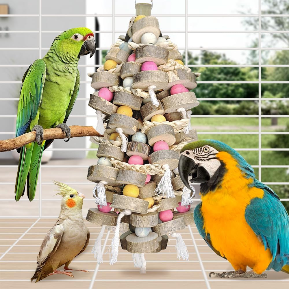Large Bird Toy Bundle Parrot Chew Toys Natural Wood Cotton Macaw Cockatoo