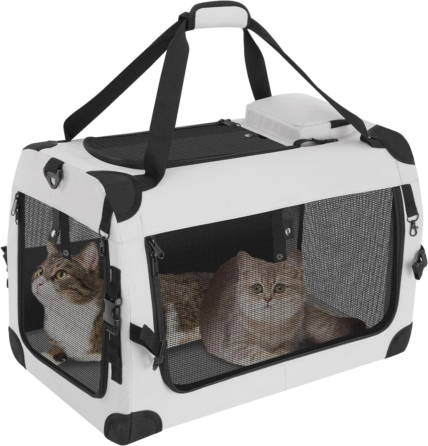 Large Cat Carrier for 2 Cats Soft Sided Travel Crate Up to 55lbs Grey Single Compartment