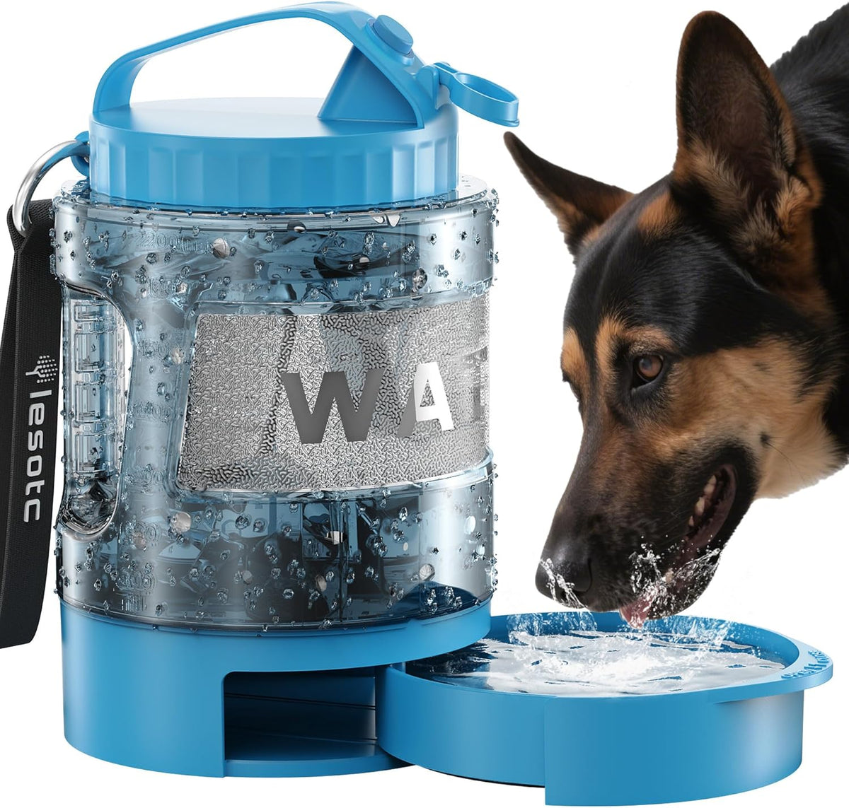 77oz Dog Travel Water Bottle with Bowl Leak Proof Hiking Camping Bottle 77Oz-Blue