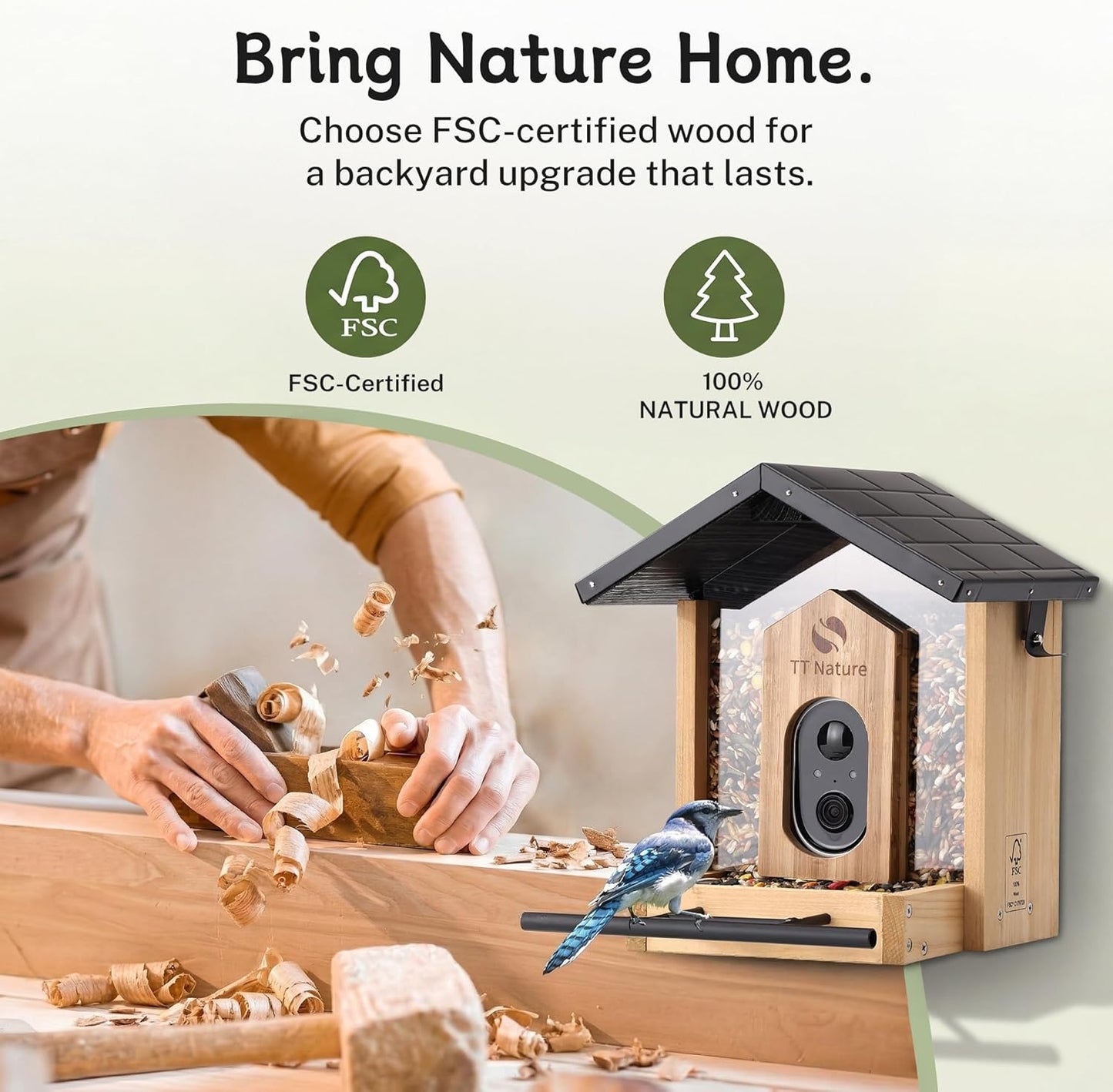 Bird Feeder Camera WiFi Smart AI Motion Detection 1080P 1.5L