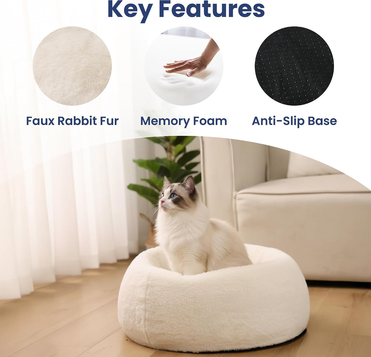 Orthopedic Cat & Small Dog Bed – Memory Foam, Faux Fur