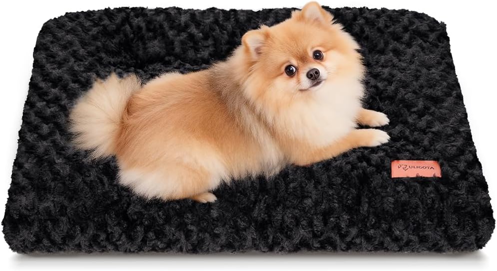 Dog Crate Bed Pad Soft Plush Washable Kennel Mat Anti Slip 24x18 For Small Dogs Rosette Pattern Black Small 24"X18"