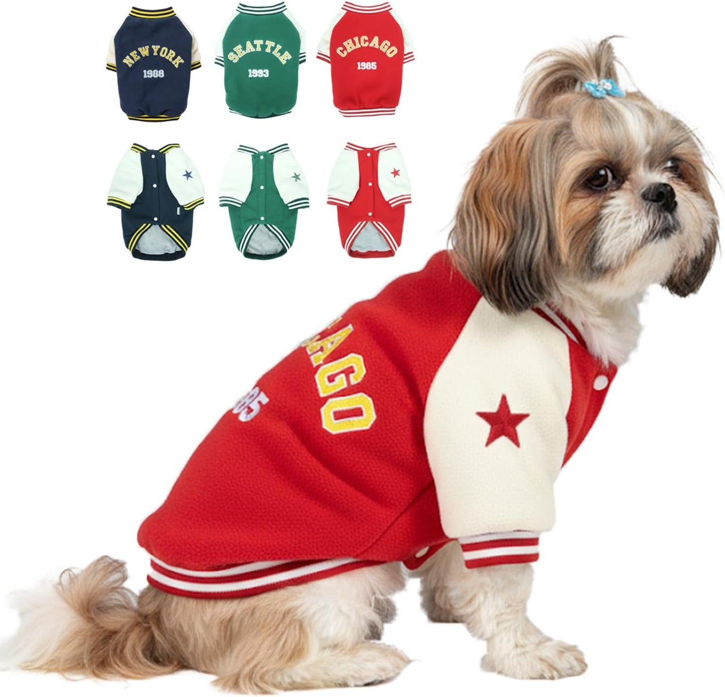 Warm Dog Varsity Jacket Heavyweight Fleece Pet Coat Small-4XL Red Small