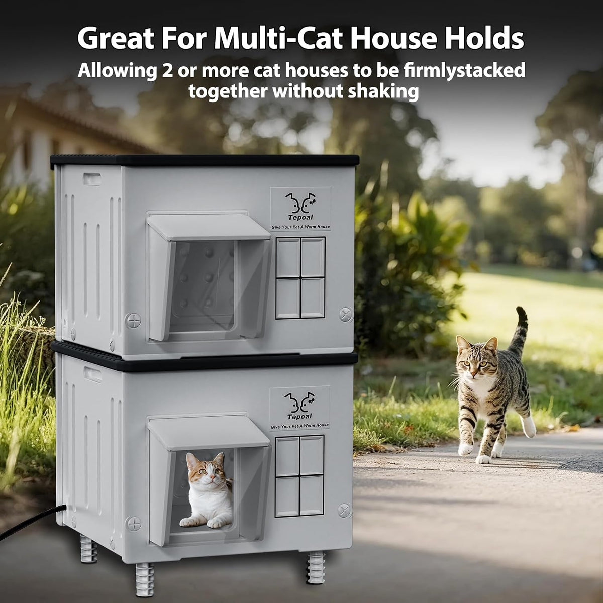 Heavy-Duty Heated Outdoor Cat House with Escape Door – Green or Grey, 2 Sizes