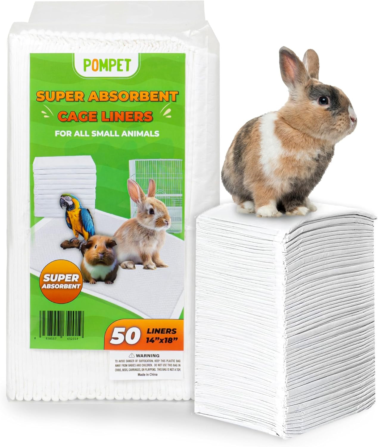 Guinea Pig Cage Liners Disposable 50 Pack Absorbent Small Pet Pads 14x18