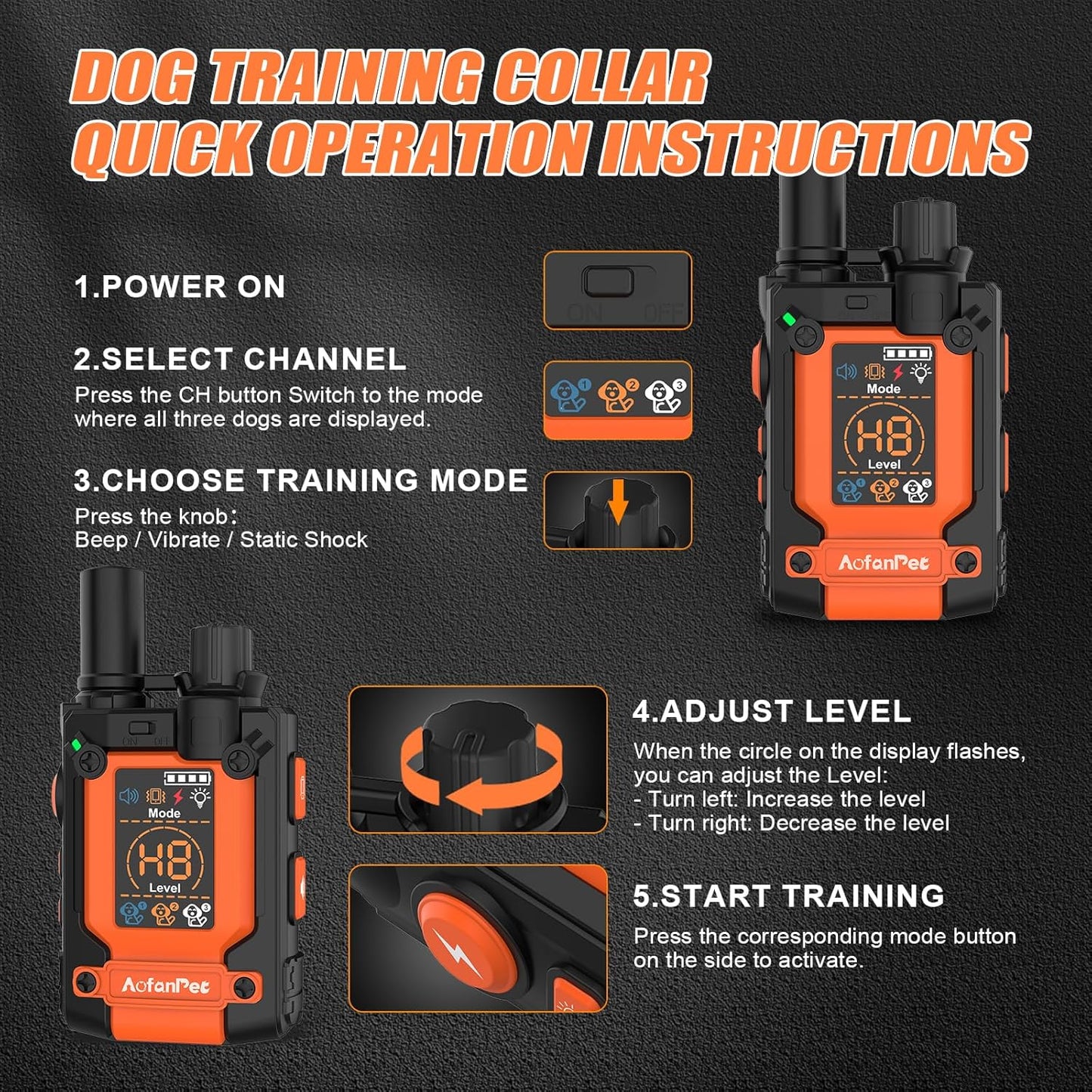 Dog Training Collar Remote 4500ft Waterproof Rechargeable Beep Vibration Shock