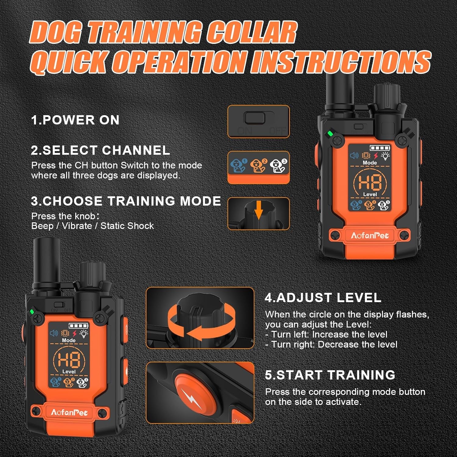 Dog Training Collar Remote 4500ft Waterproof Rechargeable Beep Vibration Shock