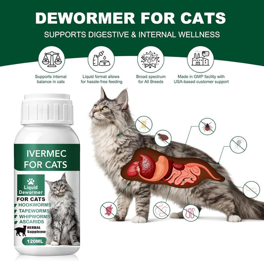 Cat Dewormer Liquid Broad Spectrum Tapeworm Roundworm Hookworm 120ml