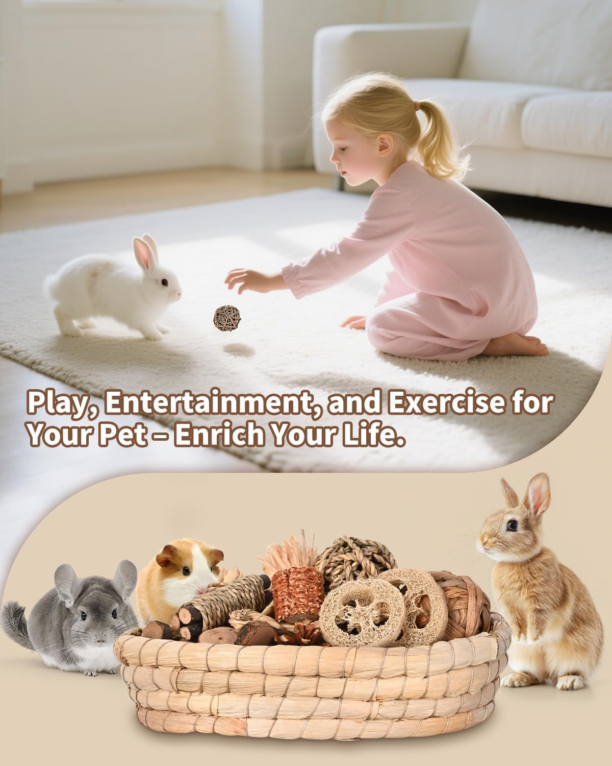 31PCS Natural Rabbit Chew Toys Set for Small Pets Dental Care