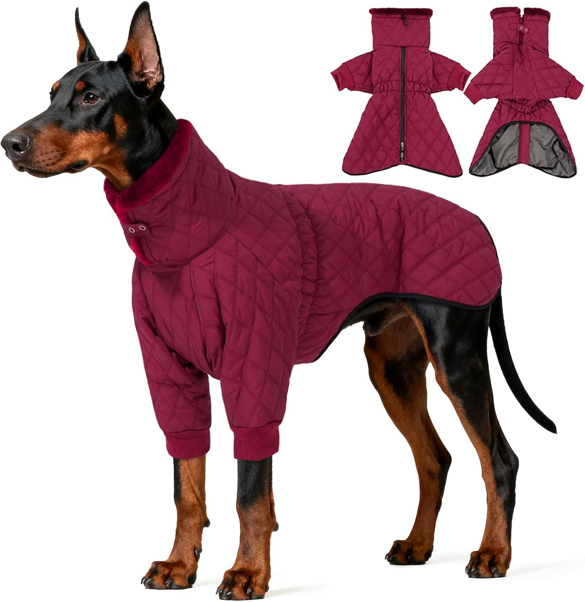 Waterproof fleece-lined dog coat with high collar for snow and cold