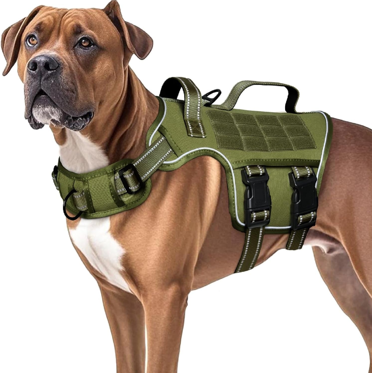 No Pull Tactical Dog Harness Heavy Duty Molle Vest for Medium to XLarge Dogs Green L(Neck:18-24",Chest:25-36"),45-80 Lbs