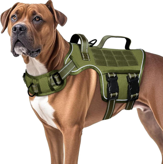 No Pull Tactical Dog Harness Heavy Duty Molle Vest for Medium to XLarge Dogs Green L(Neck:18-24",Chest:25-36"),45-80 Lbs