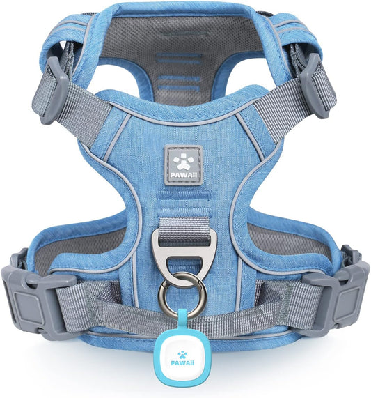 No Pull Dog Harness Reflective Adjustable Vest with ID Tag Small Dogs Denim Blue