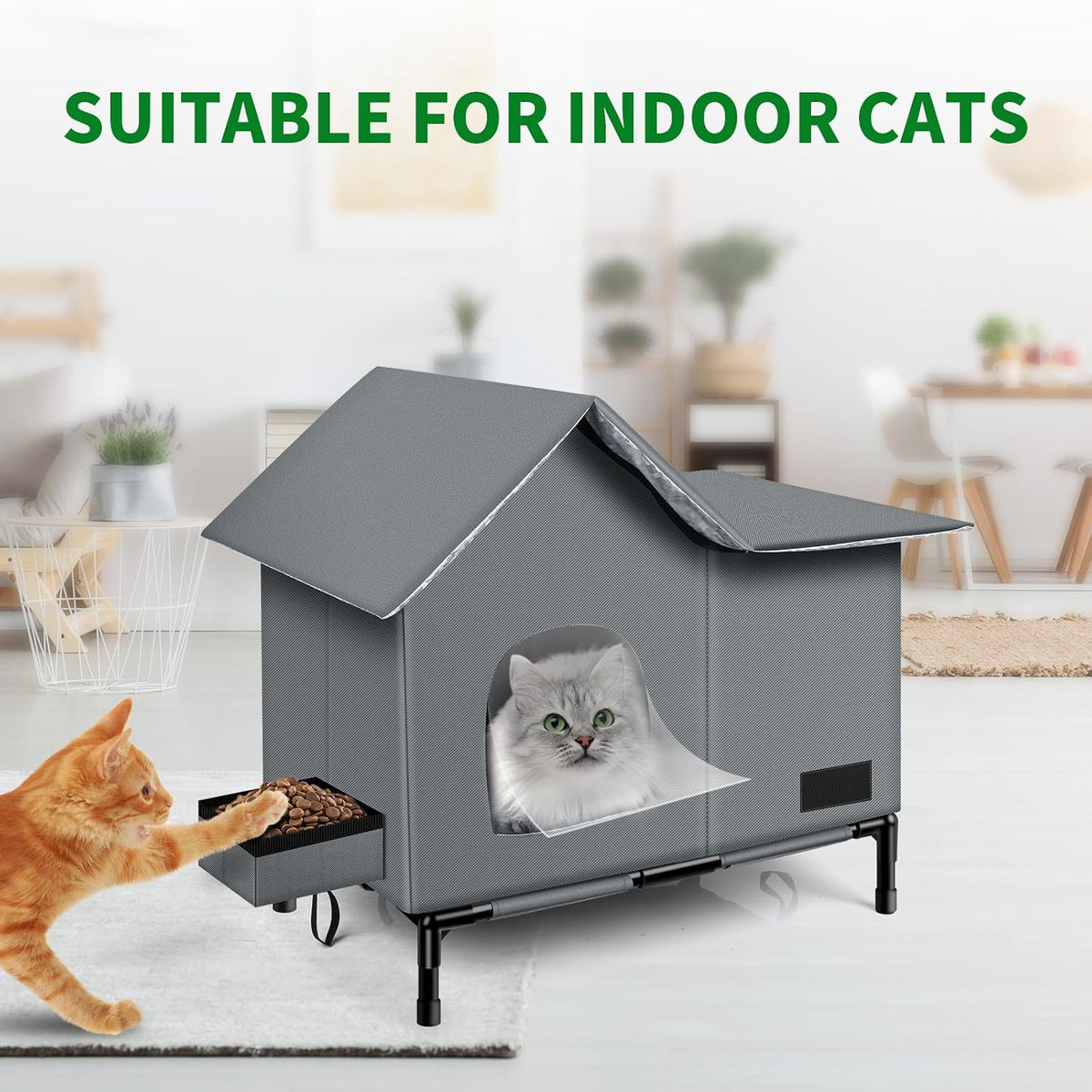 Insulated Weather-Resistant Cat Shelter with Heating Pad