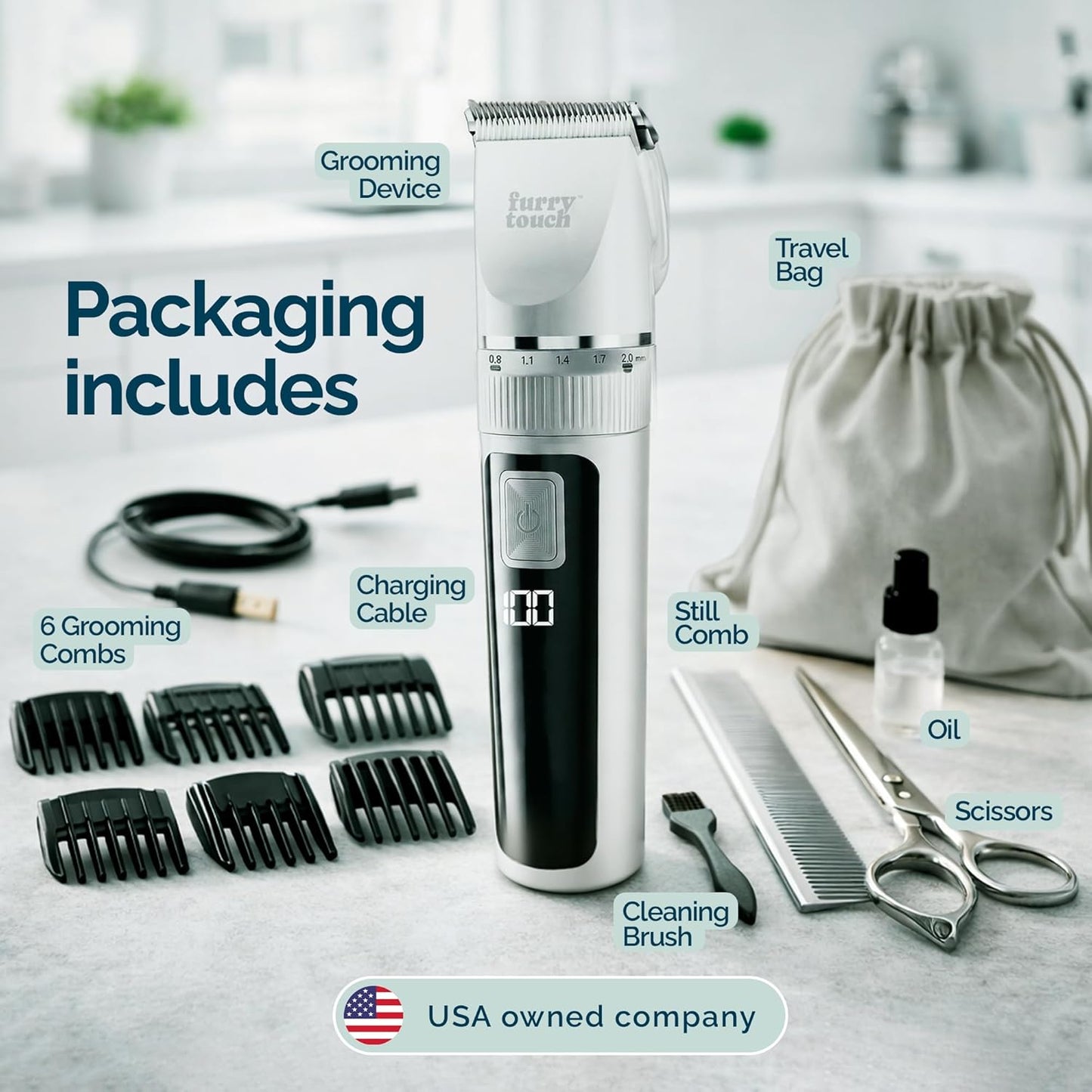 Dog Grooming Kit Cordless Clippers Quiet Strong Ceramic Blades