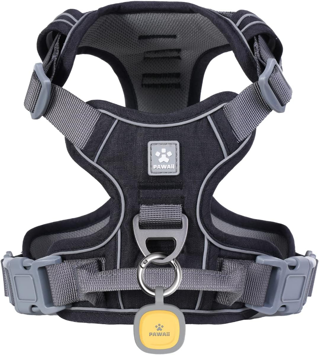 No Pull Dog Harness Reflective Adjustable Vest with ID Tag Small Dogs Davy'S Gray M (Chest: 22"-27" )