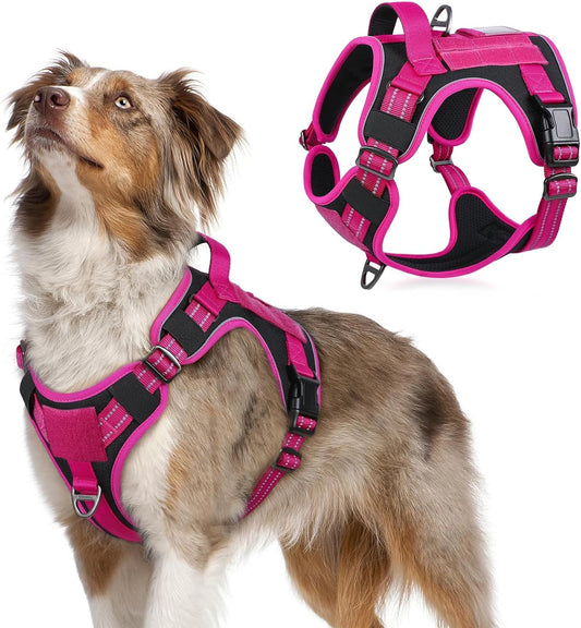No Pull Tactical Dog Harness Molle Vest Adjustable Medium Large Dogs Black Rose Red Medium