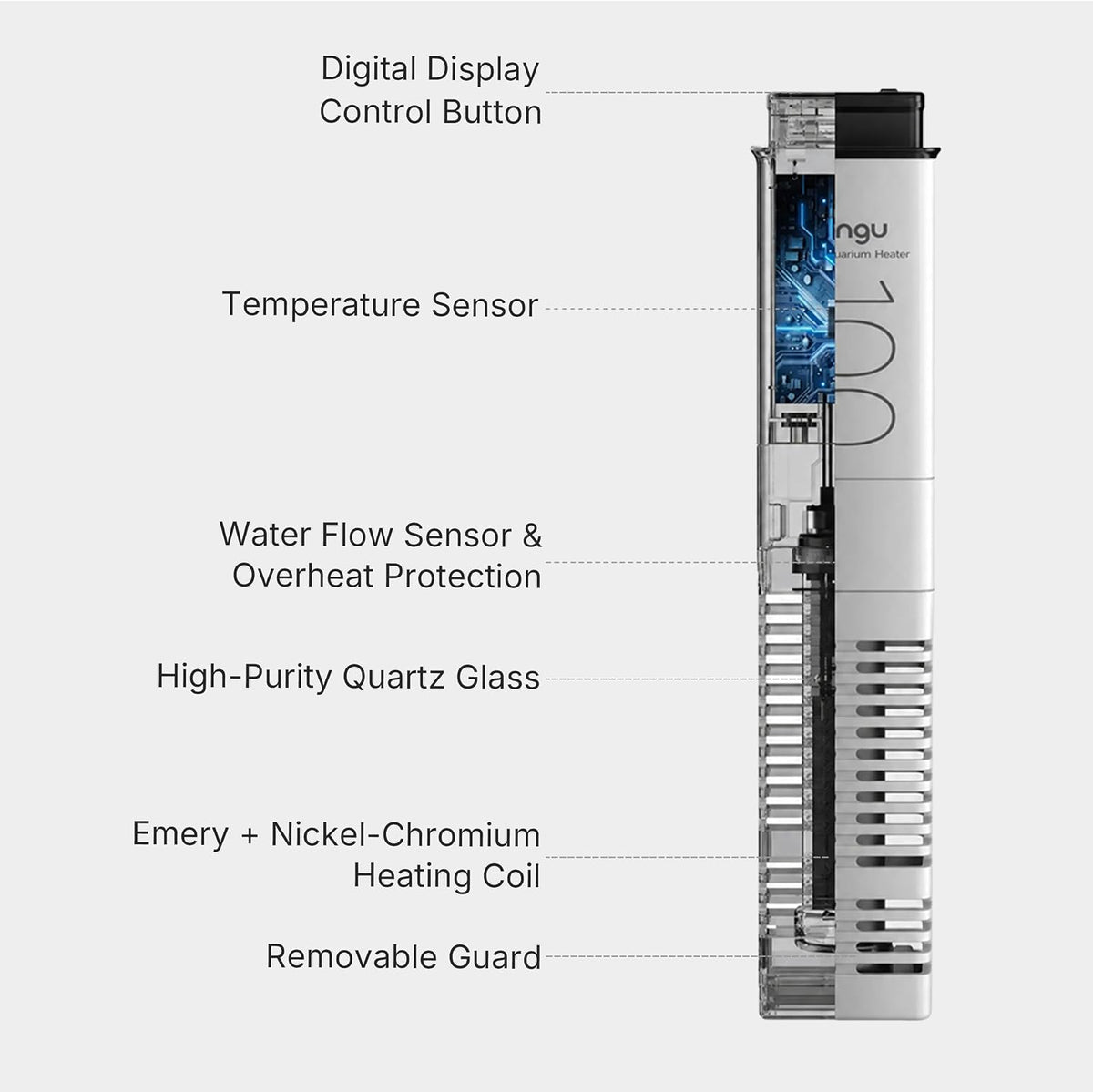 Compact 100W fish tank heater with digital thermostat for smart aquarium
