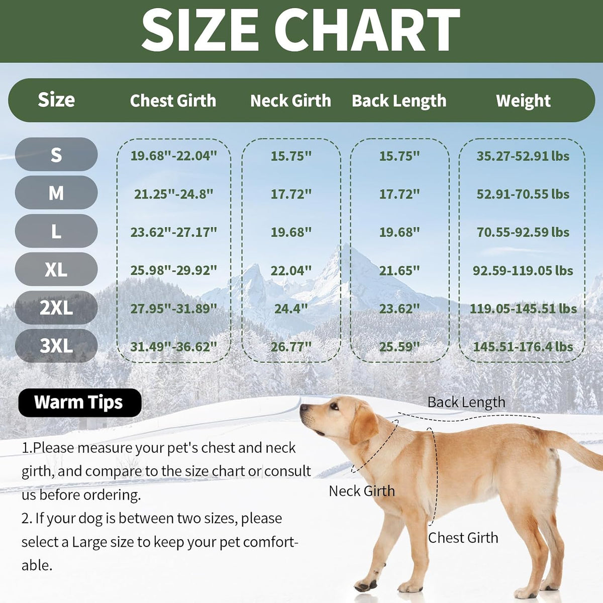 Dog winter jacket, waterproof fleece-lined with high collar, size S-3XL