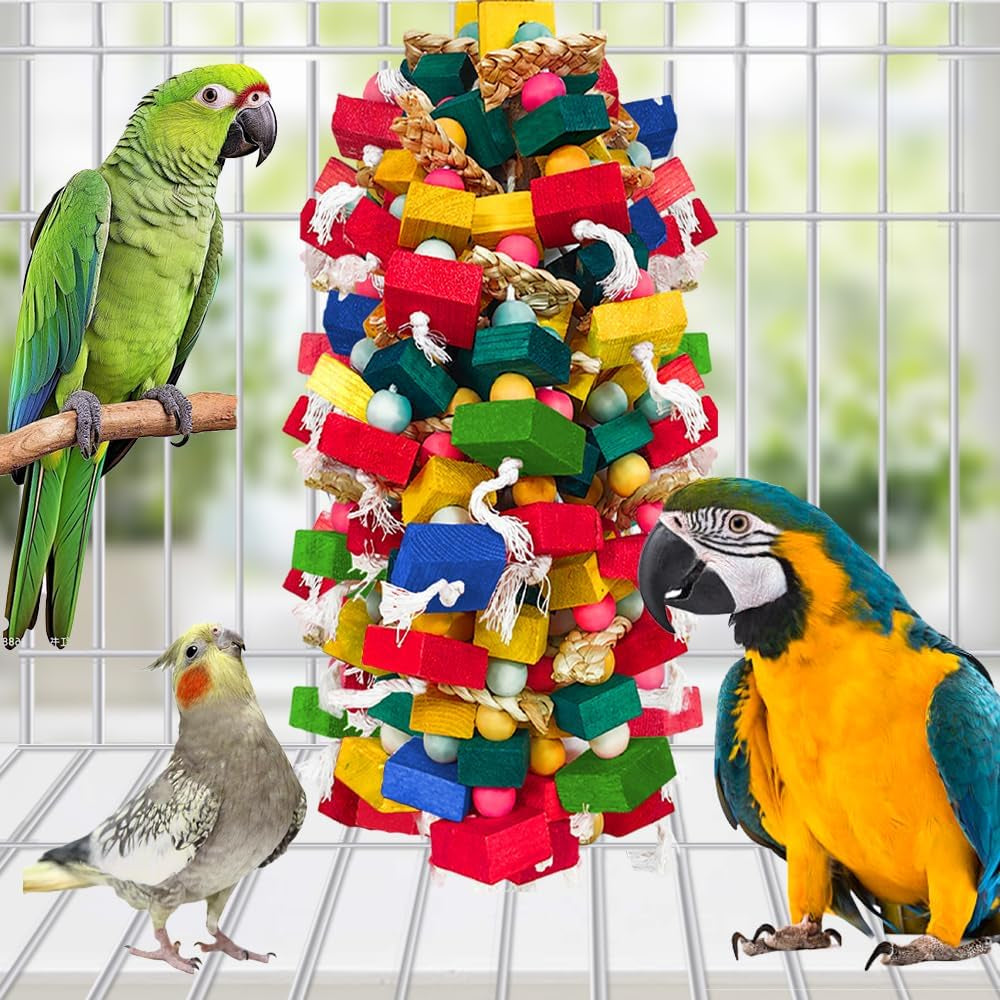 Large Bird Toy Bundle Parrot Chew Toys Natural Wood Cotton Macaw Cockatoo