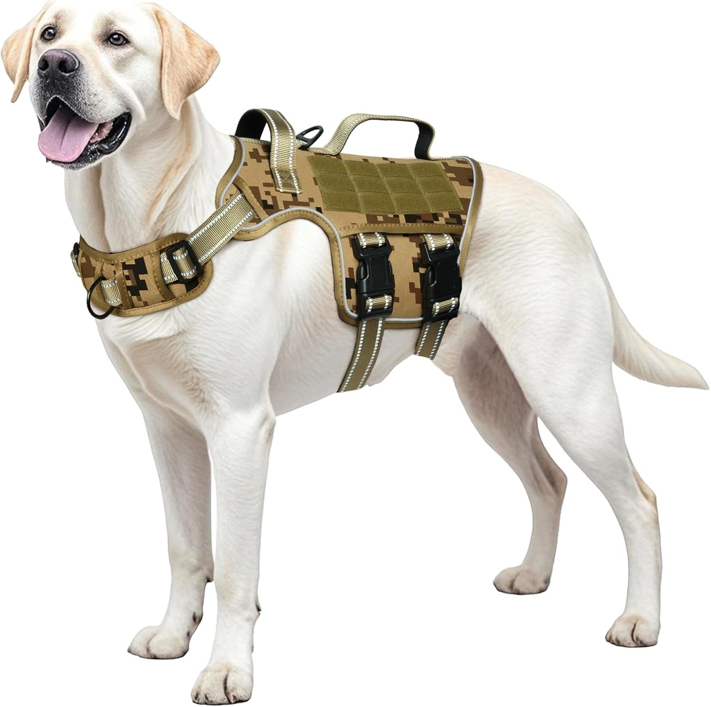 No Pull Tactical Dog Harness Heavy Duty Molle Vest for Medium to XLarge Dogs Desert Camo L(Neck:18-24",Chest:25-36"),45-80 Lbs